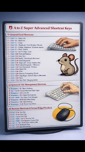 3K views · 43 reactions | A to Z Shortcut key's #2026shortcuts #lifestyle #education #computer #keyboard #excel #word #dailyquiz | NECI Computer Institute | Facebook