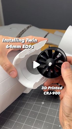 Troy McMillan on Instagram: "Installing twin 64mm EDFs on the 3D Printed CRJ-900. I used this size of motor so that it’s easy to find and as inexpensive as possible for you guys to build. I designed the nacelles to be easily opened up in half to install the EDFs or to replace the EDFs if needed. The rear part of the nacelles include a scale exhaust pipe that is a functional thrust tube for the EDF. I provided two different sizes in the STL files so you can determine the performance for your buil