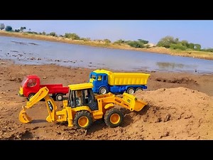 JCB Backhoe Loader Excavator Working with Dump Truck & Mini Truck | Toy Construction Vehicles Video