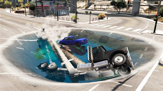 Cars vs Giant Pit with Deep Water & Massive Crash | BeamNG.drive