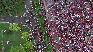 Aerial views from over the protesters on Avenida Balboa protesting against the First Quantum Copper mining contract, downtown Panama City, Panama