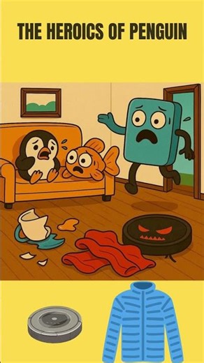 Robotic Vacuum ATTACK?! 😱 Penguin & Friends Run for It! | Funny Cartoon Short #Shorts #Penguin