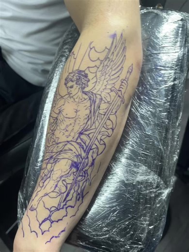 Beautiful warrior angel tattoo on the forearm in black and grey. Had so much fun doing this one, been awhile since I’ve done an Angel in this style. #tatt#blackwork #loveink #blackandgreytattoo #warrior