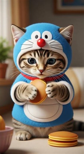 【AI猫】ドラにゃん 驚きのジャンプ力披露 #ドラえもんにゃん #どら焼き #マンチカン