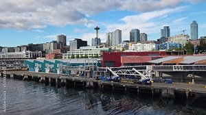 Slowly leaving pier 66 on cruise ship in Seattle Washington