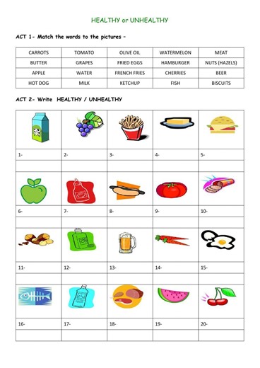 Healthy-unhealthy food worksheet