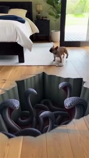 TINY DOG VS. KING COBRA PIT! 😂 (He did a BACKFLIP!)SnakePit #FunnyFrenchie #DogPanic #3DIllusion