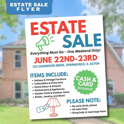 Estate Sale Flyer, Flyer Template, Yard Sale Flyer, Estate Sale Sign, Editable Sign, Estate Sale Ad - Etsy