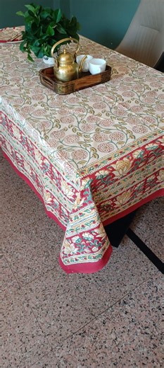 Artisan Block Print Rectangular Tablecloth | Floral Cotton Dining Table Cover - Etsy