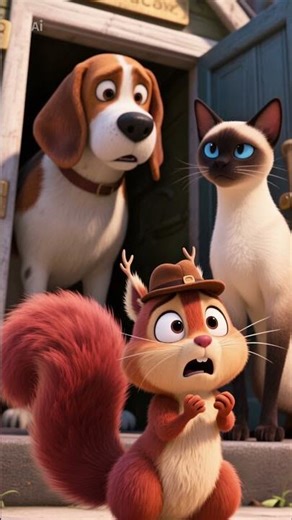 THE DOG AND CAT DETECTIVE SOLVING THE SQUIRREL PROBLEM 🤠🧐