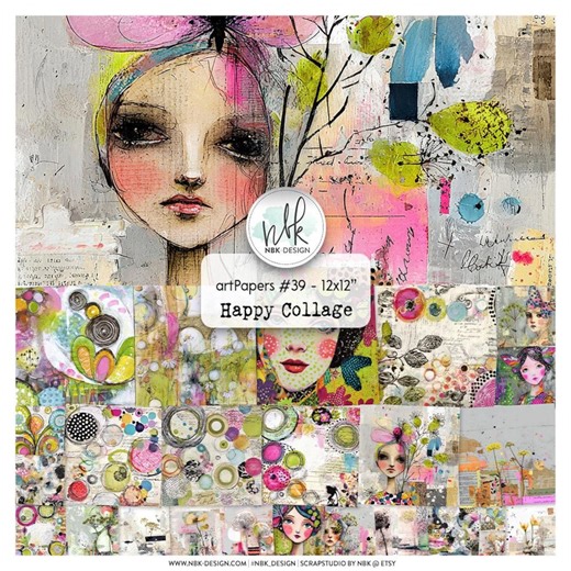 Mixed Media Collage Art Papers, Abstract Journal Backgrounds, Bright Craft Pack (12x12 Inch) - Etsy