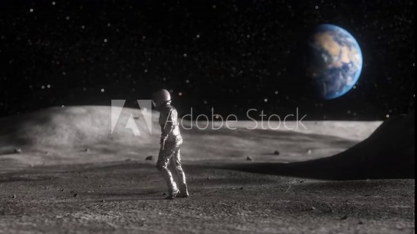 A male astronaut performing a moonwalk dance on the surface of the Moon against the background of the Earth. 3d animation