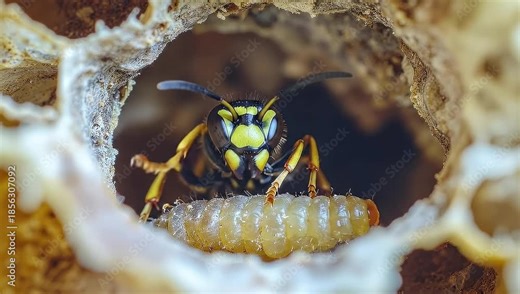 Macro of Wasp Nest Reveals Detailed Look at Insect Life and Its Larval Phase