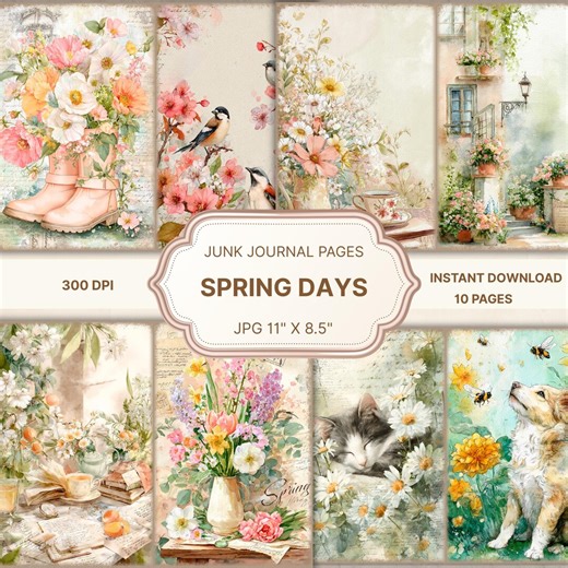Spring Days Junk Journal,spring Ephemera,spring Floral Journal,spring Scrapbook Paper,sunny Spring Pages,cottagecore,spring Collage Sheets - Etsy