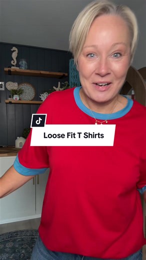 These loose fit T shirts are so soft and stretchy! The contrasting trim and half sleeves just make them pop! #tiktokshopcreatorpicks #tiktokshopspringglowup #ttsfashionweek #midsizefashion #over50style