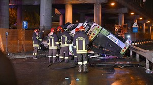Bus tumbles from overpass near Italian city of Venice; at least 21 dead