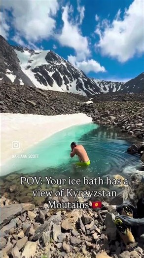 Ice plunging in a Tien Shan mountain glacier lake #kyrgyzstan