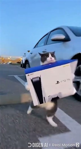 Cat Tries to Steal a PS5