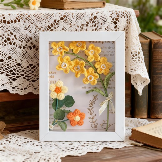 Handmade Crochet Flower Photo Frame – Wooden, Yarn Bouquet Wall Decor - Etsy