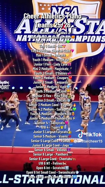 Cheer Athletics Plano Teams for 2025/2026 Season