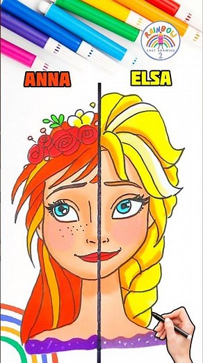 FROZEN Sisters Drawing Tutorial | FROZEN Elsa Anna Easy Drawing 🌈👸🏼 #frozen #drawing #short #elsa