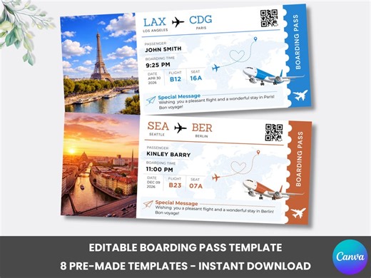 Custom Boarding Pass Template, Printable Personalized Airline Ticket, Canva Editable Boarding Pass Surprise Trip Ticket, Digital Download - Etsy