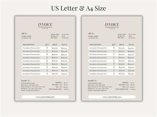 Wedding Planner Invoice Template – Editable Canva Professional Invoice | Beige, Black & White - Etsy