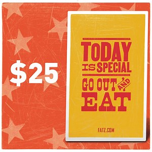 Hip hip, hooray! Get $25 FATZ gift cards for only $17.76 for a limited time, online only -- a deal so good, it's REVOLUTIONARY! Order online through 7/5 at www.fatz.com/gift-cards/ | FATZ