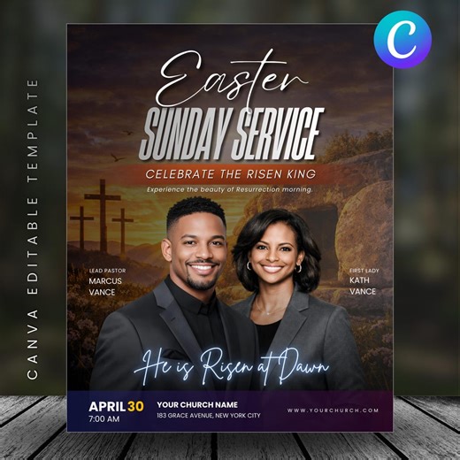Easter Sunrise Service Flyer Canva Template | Easter Church Flyer | Resurrection Sunday Flyer | Editable Worship Flyer - Etsy
