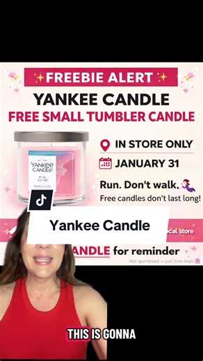 🚨 FREE CANDLE ALERT 🚨 Free small tumbler candles Jan 31 👀 Run. Don’t walk. Free candles NEVER last long 🕯✨ #yankeecandle #candle #jamiesdailydeals