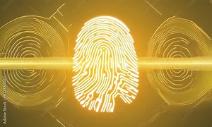 Vector illustration of a fingerprint pattern with a focus on identity and security elements