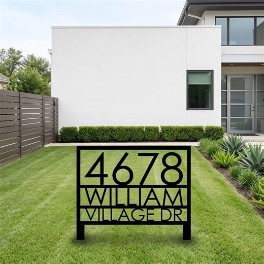 Modern Address Yard Sign, Custom House Number Sign, Metal Lawn Address Sign, Minimalist Outdoor Sign Decor - Etsy