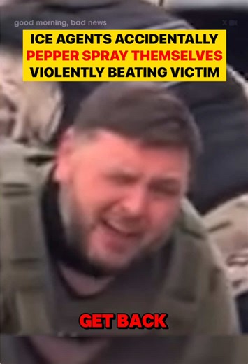 ICE agents pepper spray themselves while brutally beating a man in the street as concerned onlookers try to help him. #goodmorningbadnews #ice #trump #iceout