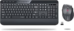 Wireless Keyboard and Mouse Combo, E-YOOSO 18 Months Battery Life Cordless Keyboard, 2.4G Full-Sized Ergonomic Keyboard with Wrist Rest, 3-Level DPI Mouse, Black Quiet Keyboard for Computer, Mac, PC