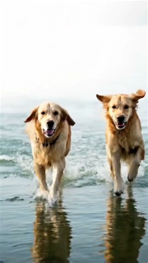 two dogs running on the water #animallovers #cute #dog