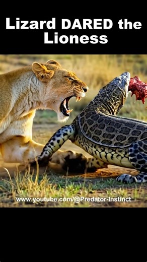 Giant Monitor Lizard Steal Meat From a Lioness… Then Pay the Price 😱🦁🦎 #animals #shorts
