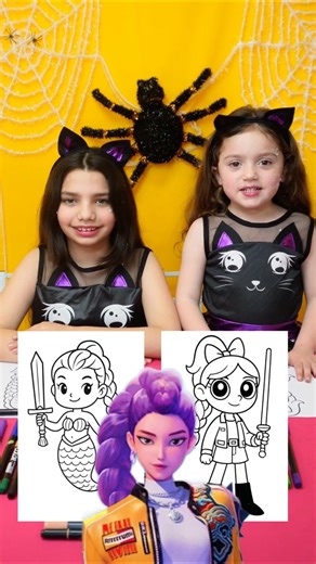 RUMI sirena o Bombón💜 2 Marker Challenge😻Las Dos Pequeñas Gatitas colorean a las Guerreras K-pop