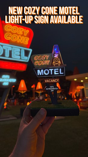 There is a New Cozy Cone Motel Light-up Sign Available in Cars land for $39.99. Available at both Ramone’s House of Body Art and Radiator Springs Curious in Cars Land, DCA! Saw it and immediately bought it. 😎#dca #carsland #cozyconemotel #cozycone #carsmovie | Food At Disneyland