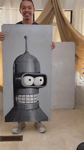 Original Hand-Painted Bender "Futurama" Fan Art – Acrylic on Wood