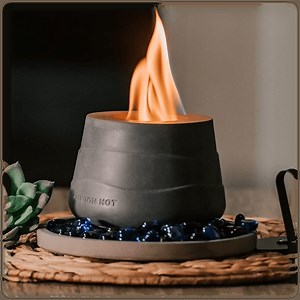 Kante Concrete Tabletop Fire Pit with Glass Rocks and Faux Succulent