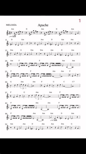 “Apache1” sheet music 🎼 #apache #pianist #sheetmusic #pianoteacher #music #piano #pianolessons | The Keyz