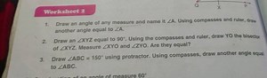 Worksheet 21. Draw an angle of any measure and name it ∠A. Usi... | Filo