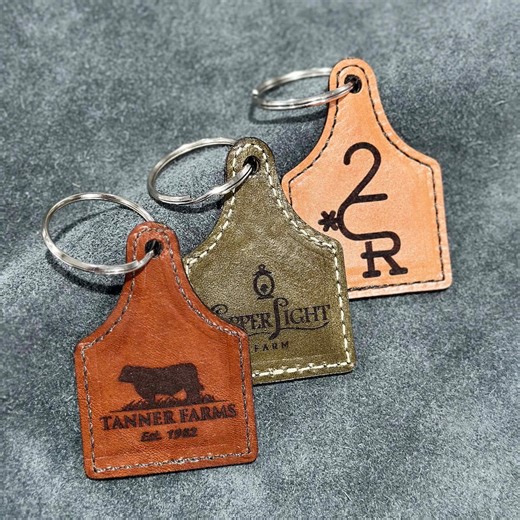 Custom Logo Personalized Cattle Tag Keychain | Your Logo or Custom Design Keychain Genuine Leather - Etsy