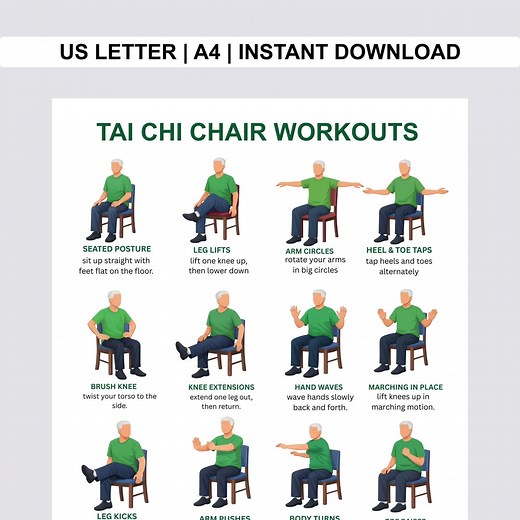 Printable Tai Chi Chair Workouts, Workout Plan PDF, Digital Download, Tai Chi Exercise Chart, Tai Chi Chair Yoga Exercise Chart PDF - Etsy