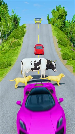 Colorfull Cars & Truck vs Cow & Dogs Classic Characters - BeamNG.Drive