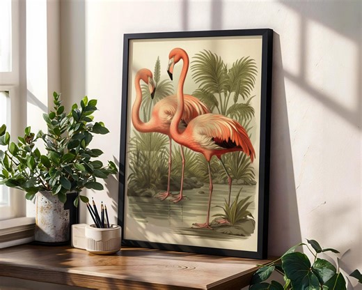 Vintage Flamingo Print: Tropical Bird Botanical Illustration - Etsy