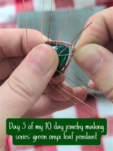 Make a leaf pendant with me today! In this video, I am using a green onyx gemstone and copper wire. It is available on my website! link in bio :) As this series continues, please comment and let me know which pieces you would like to see tutorials of! I'm looking forward to making jewelry tutorials later this year 🥰 #leafpendant #jewelrymaking #naturejewelry #copperjewelry #wirewrappedpendant