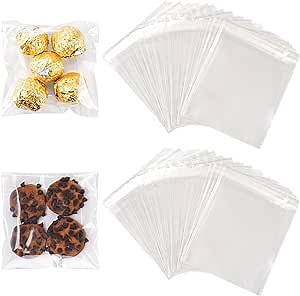 YunKo 200 Pack Self Sealing Cellophane Bags Clear Cookie Bags for Gift Giving Treat bag for Packaging Cookies, Candy, Gifts(4x4 INCH)