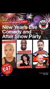 It’s time to be thinking about your New Year’s Eve before there’s no tickets left! See in 2025 at The Comedy Store! Join us for an incredible night of comedy and music. Our cheerful bar staff will ensure that the drinks keep on flowing, and our delicious diner will beopen late to ensure that nobody will leave hungry. Tickets include the after-show party where our fabulous DJ will keep you dancing into the new year! | The Comedy Store UK