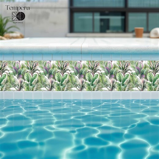 Tropical Pool Waterline Tiles Floral Pool Tile Decor Palm Leaf Ceramic Pattern - Etsy